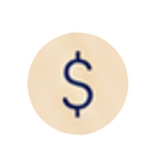 Close-up of a beige tag with a blue dollar sign ($) symbol.