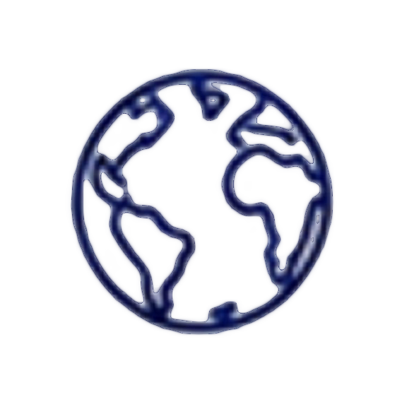Blue globe icon showing continents of Europe, Africa, and the Americas.