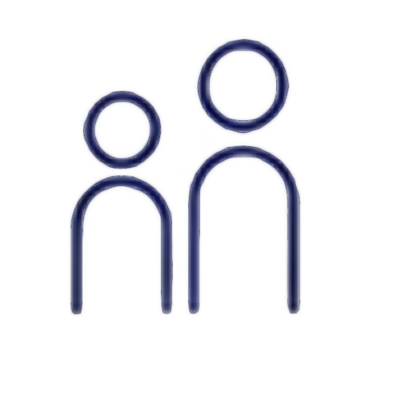 Line drawing of two stylized human figures, one smaller and one larger, representing an adult and a child, in navy blue on a transparent background.