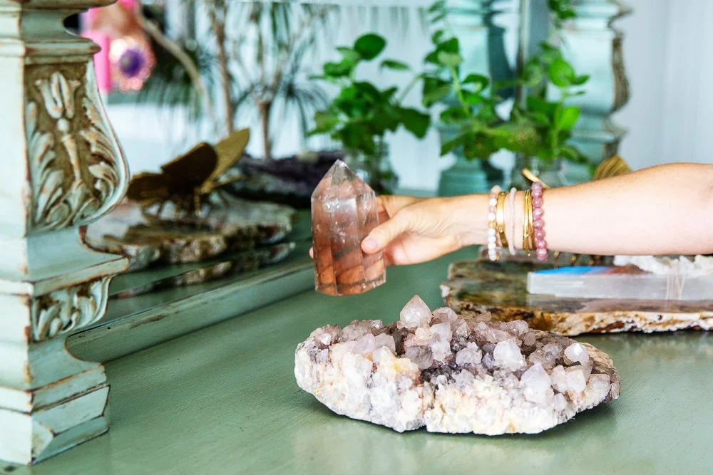 large crystal placement on shelf
