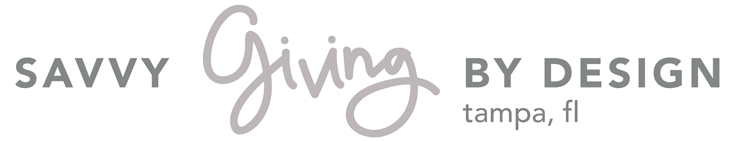 Graphic logo with the text "Savvy" in bold uppercase letters, a handwritten-style overlay with the word "Gina," and the words "by design" in uppercase, along with the location "Tampa, FL".