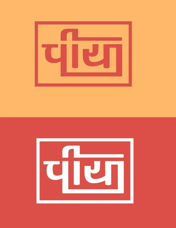 Two versions of the same logo, one in red on a peach background and one in white on a red background, featuring Hindi word "पंत" enclosed in a rectangular border.