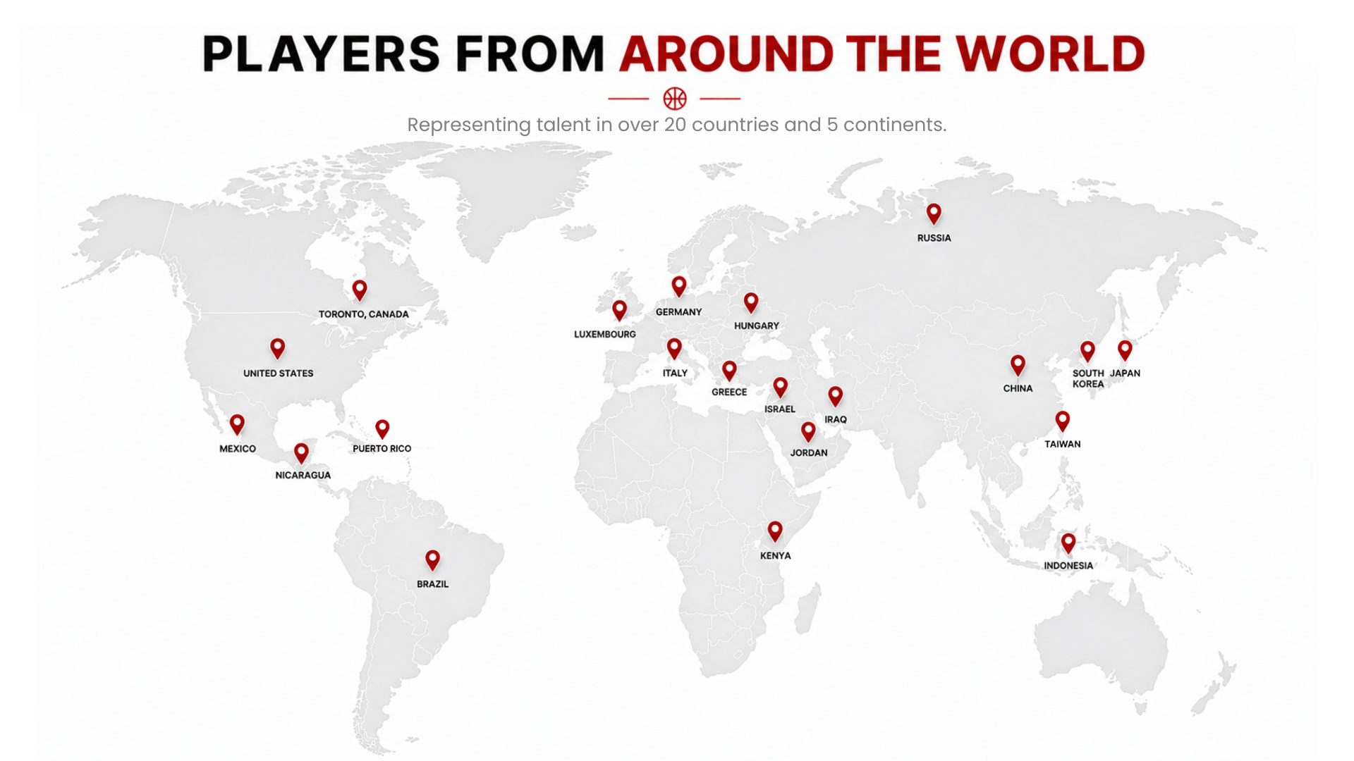 World map displaying the countries the players are from