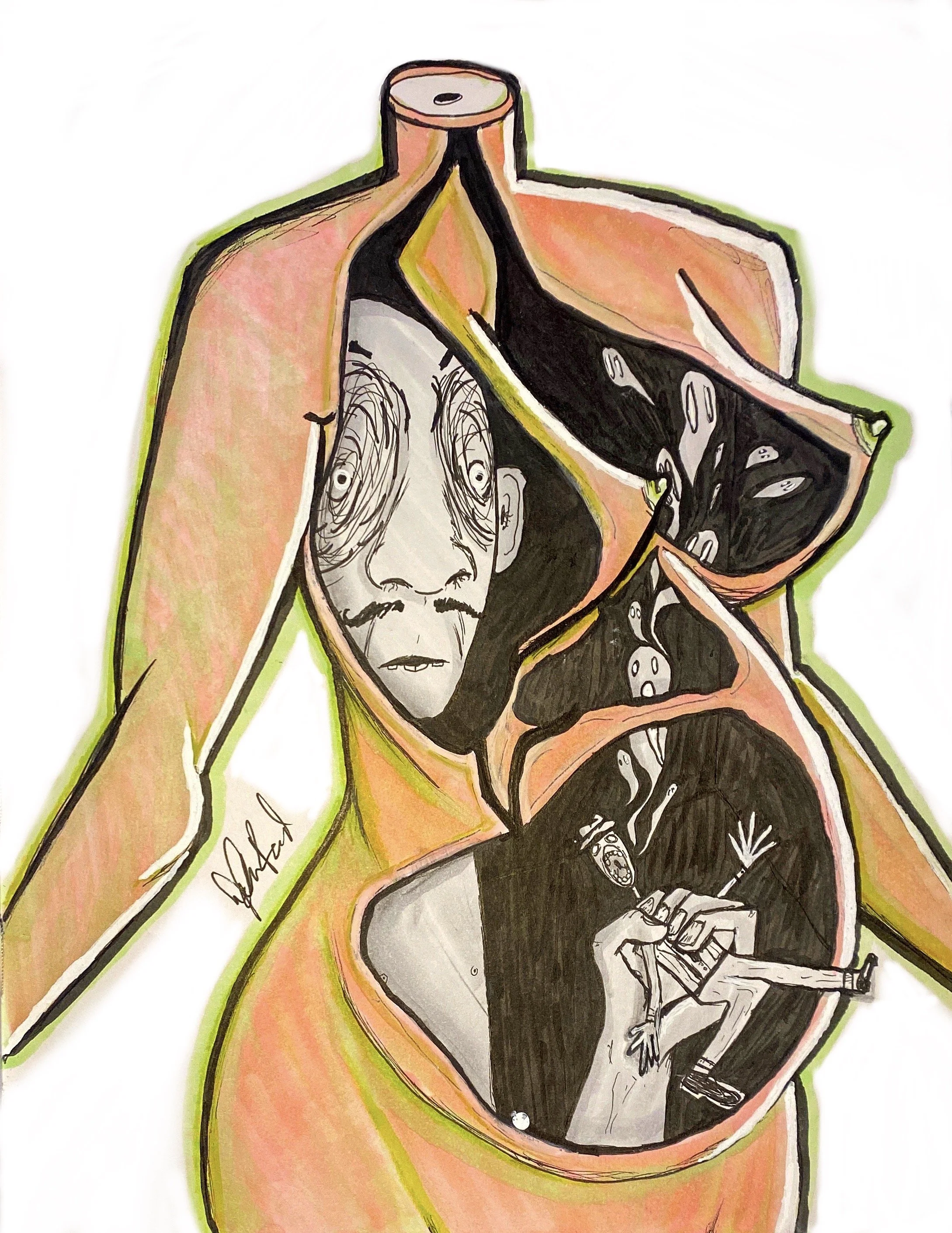 Womanhood, copic marker and ink on paper. 2022.