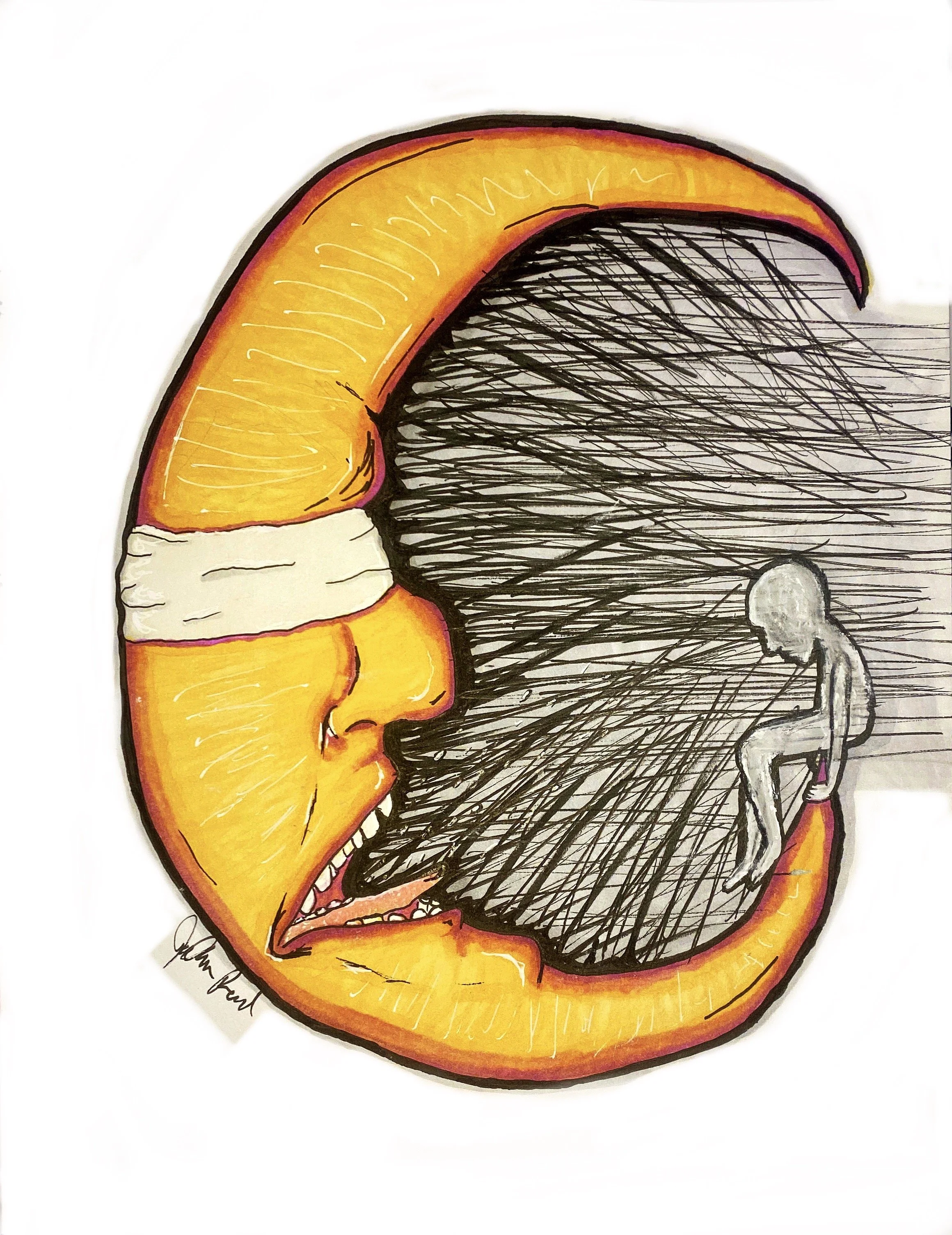 Man on the Moon, copic marker and ink on paper. 2022.