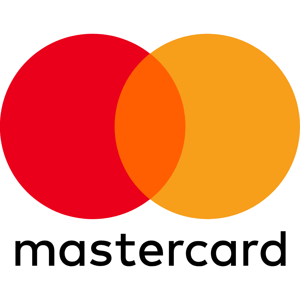Mastercard logo with overlapping red and orange circles and the text 'Mastercard' below.
