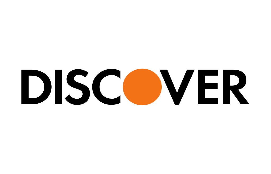 Discover logo with the word 'Discover' spelled out and the letter 'o' is an orange circle.