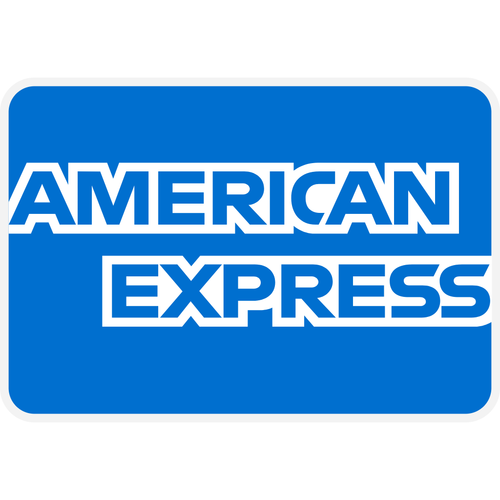 American Express logo with blue background and white text.