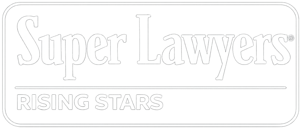 Super Lawyers Rising Stars logo with black background and white text.