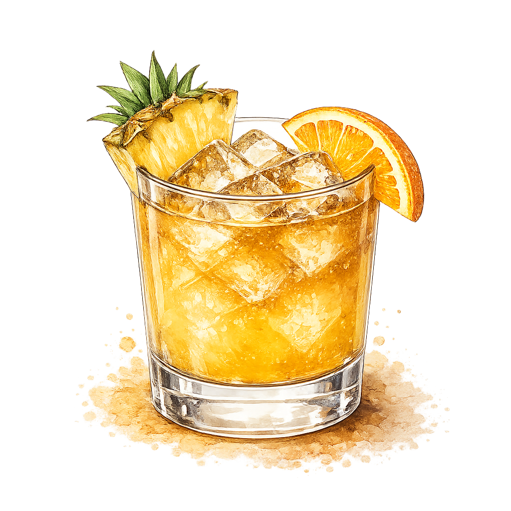 Rum Punch : Rum, Pineapple Juice, Orange Juice, Orange Garnish 