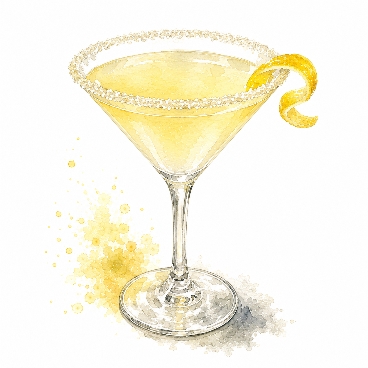 Lemon Drop Martini : Fresh Lemon Juice, Lemoncello, Simple Syrup, Sugar Rim & Lemon Wedge 