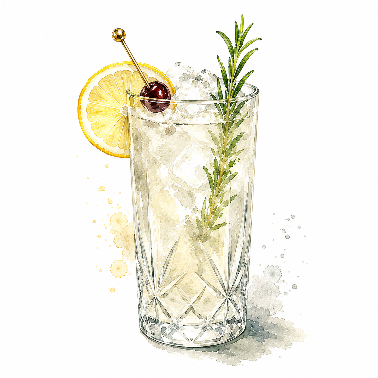 Mountain Collins : Gin, Fresh Lemon Juice, Tiple Sec, Soda Water, Cherry & Lime Garnish 