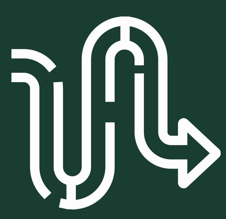 Emergency exit route sign with arrows indicating a path to the right.