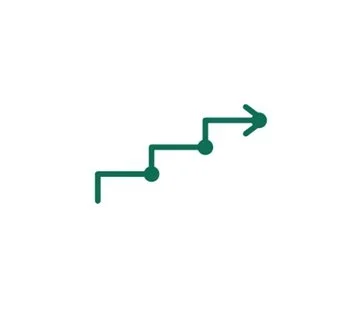 An illustration of a staircase with an arrow pointing to the right, symbolizing progress or upward movement.