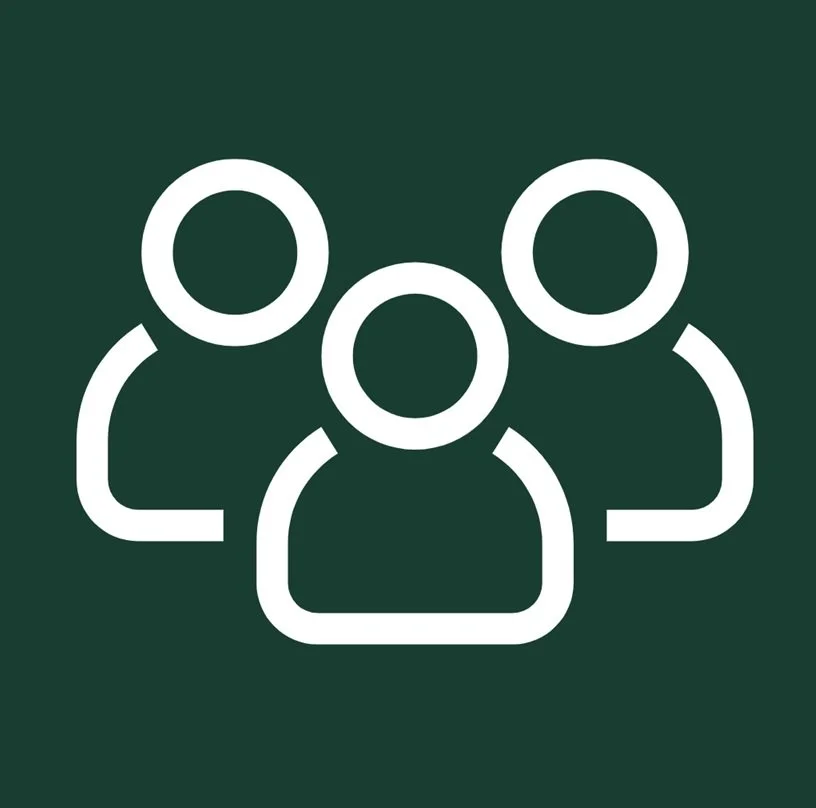 Icon of three stylized people grouped together, representing a group or community.
