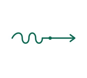 A simple green line with a wavy section, a small circle, and a straight arrow pointing to the right.