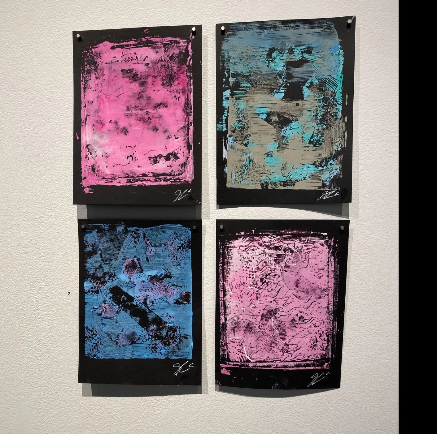 Skylar K. Upotian World. Gelli Print series of 4. 11×14. Cva