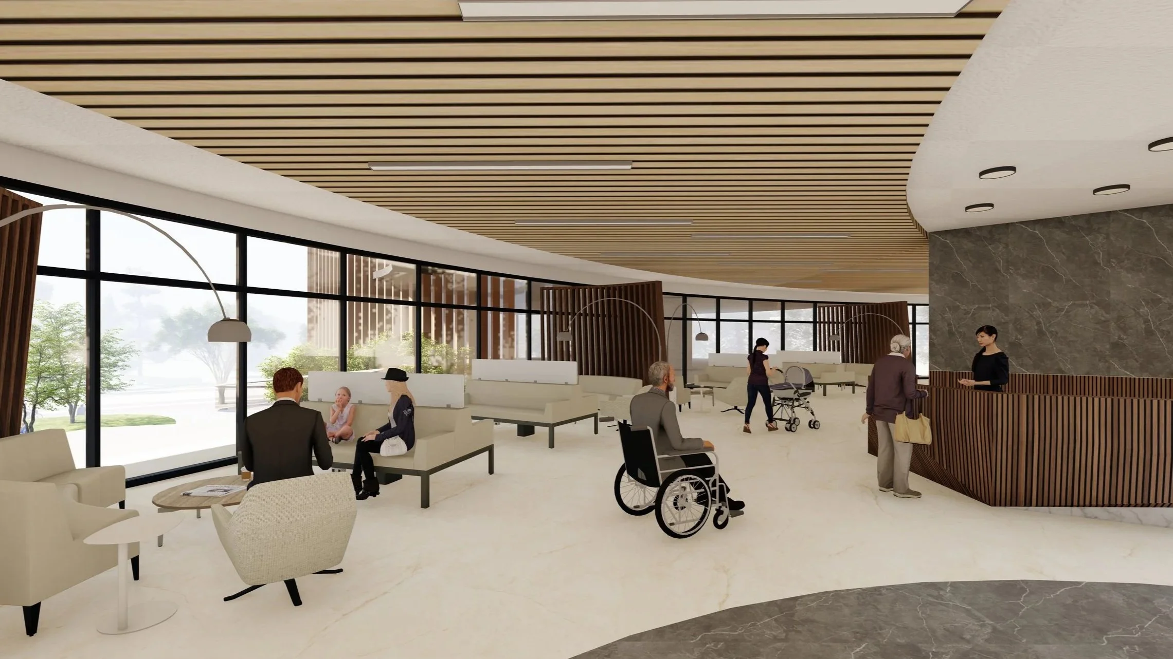 Main lobby triage and visitor seating 