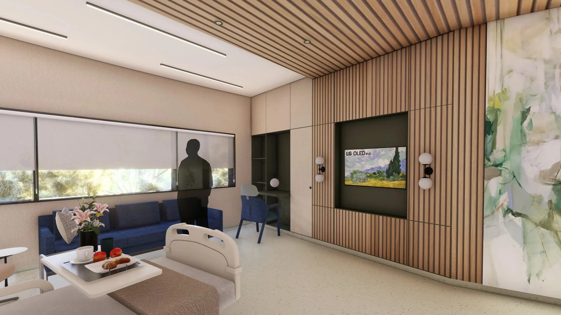 Hospital room typical layout. Interior room design done by Interior Design group partner 