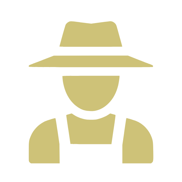 Silhouette of a person wearing a hat and apron.