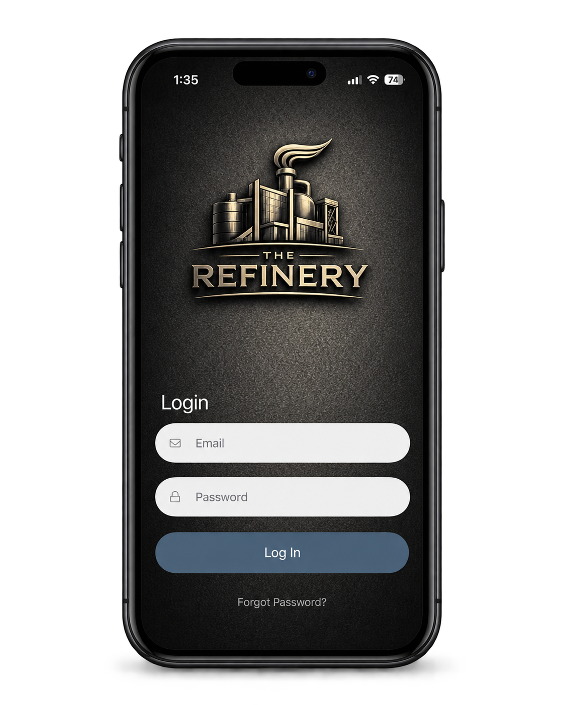 The Refinery Training mobile app login screen