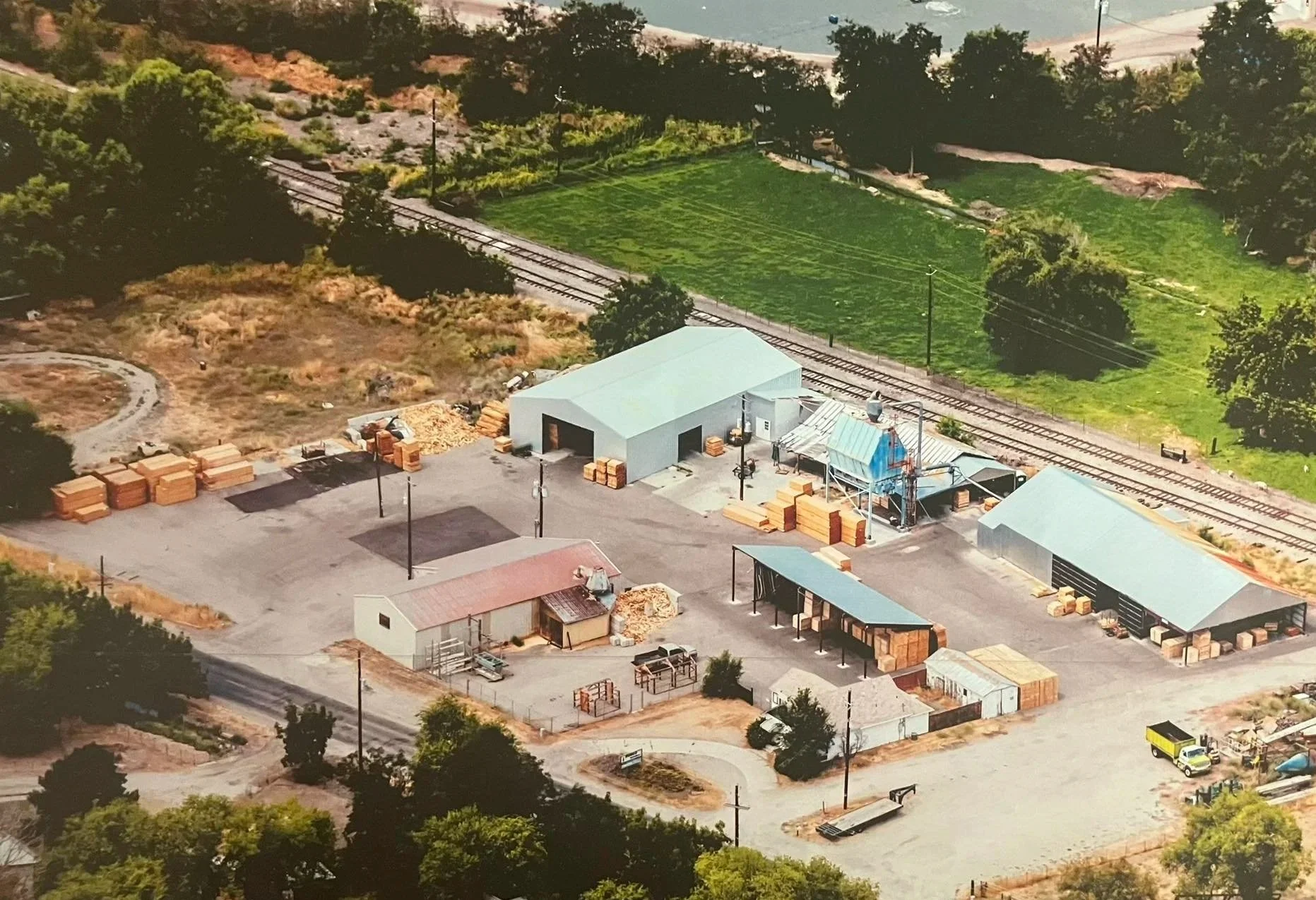 Aerial view of the Gem State Lumber yard in Emmett, Idaho