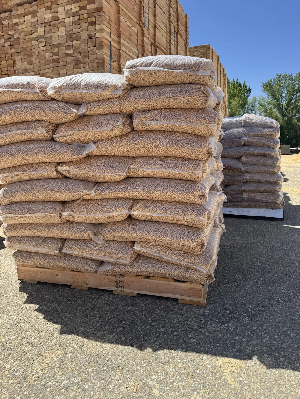 Stacked bags of Gem State heating pellets