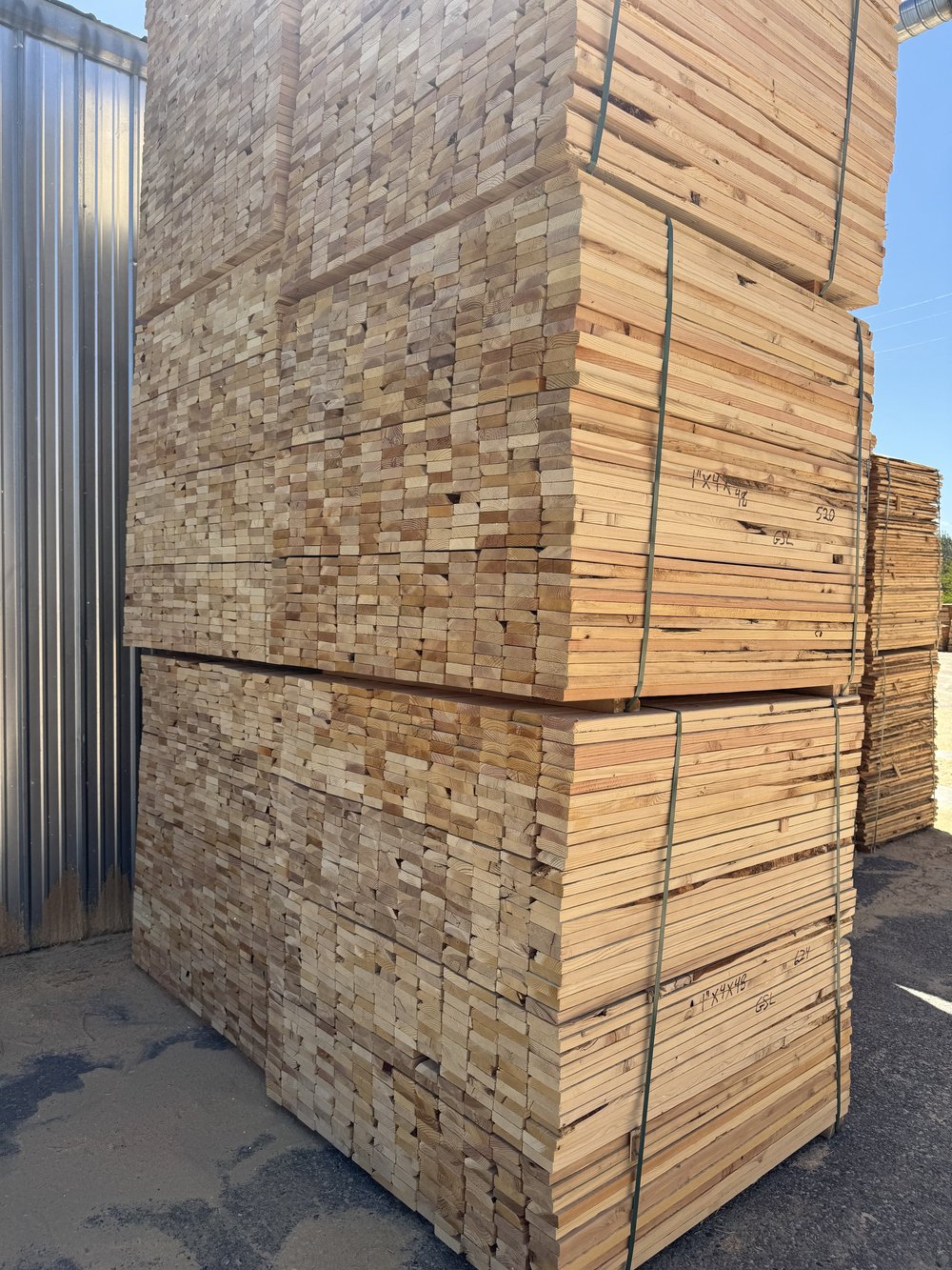 Close-up of remanufactured lumber stock