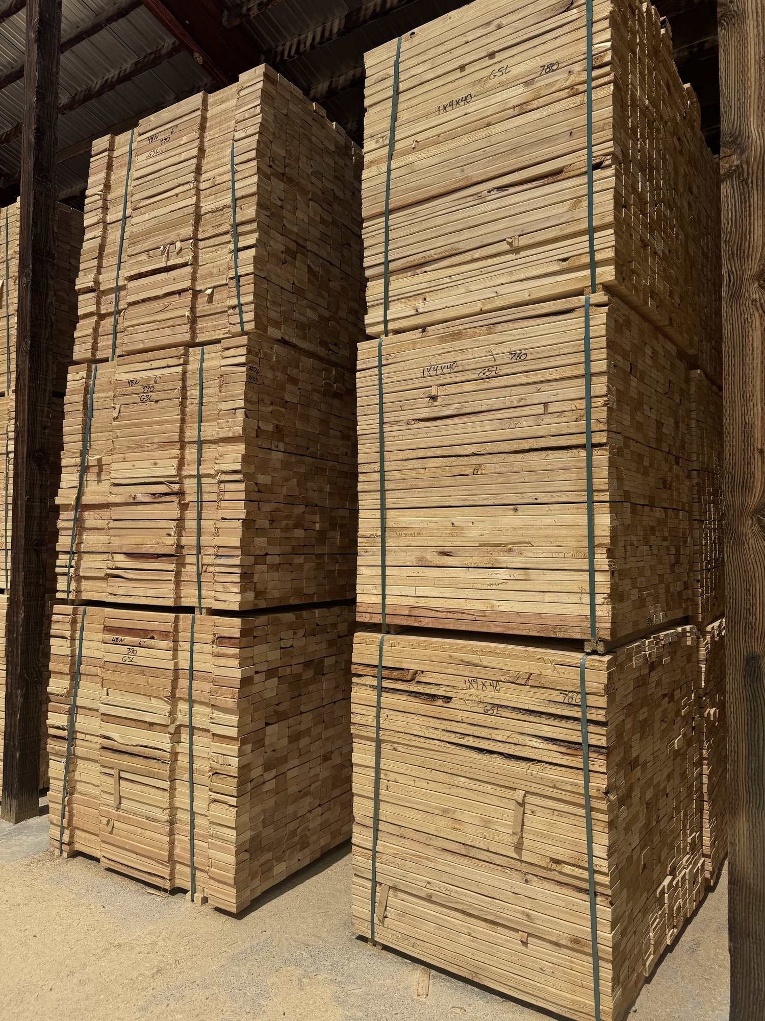 Stacked notched pallet stock ready for shipment