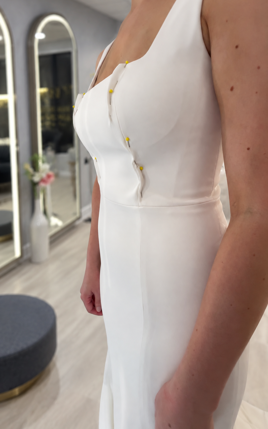 Side — Before: The seam, marked with pins.