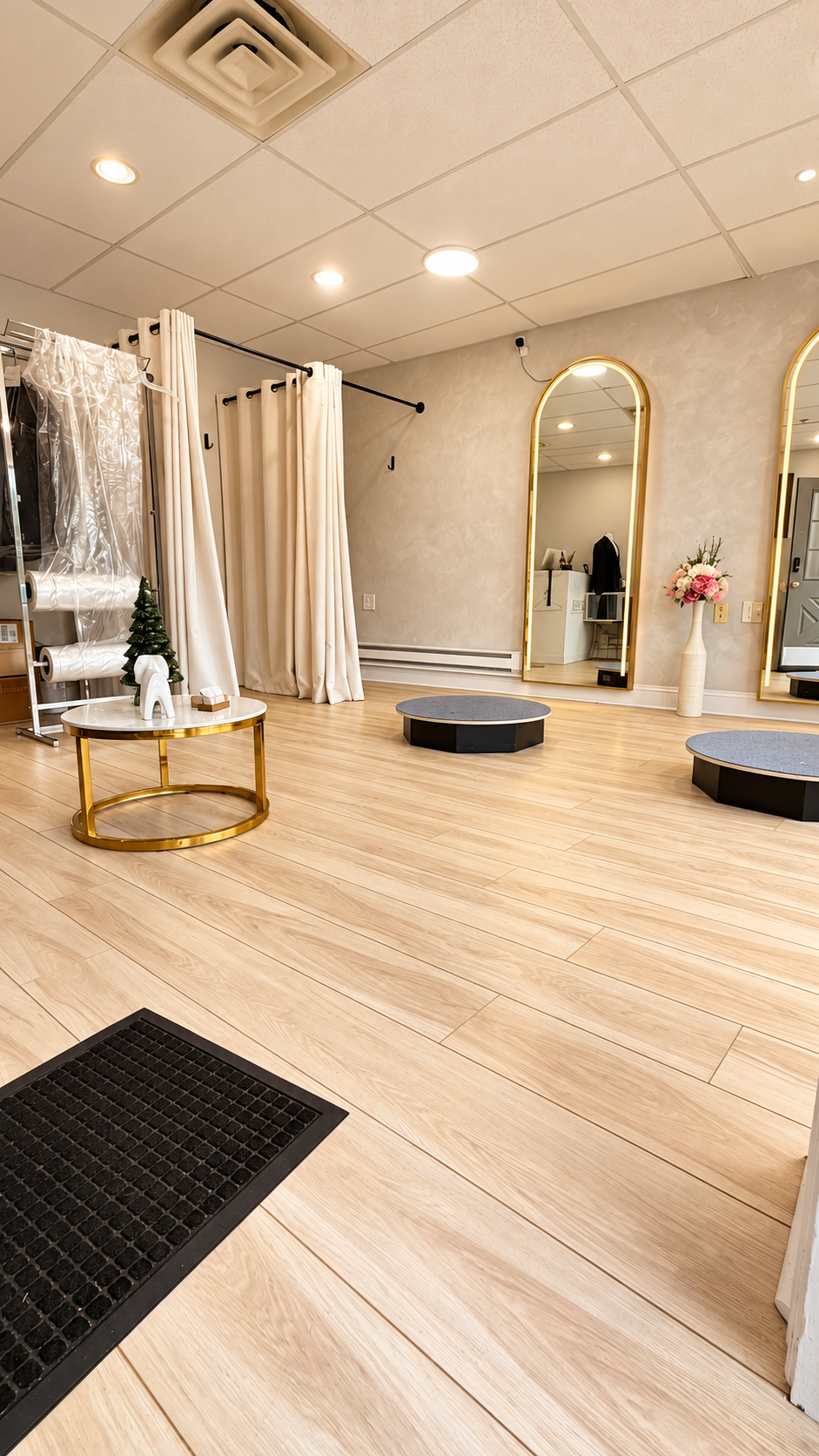 Interior of the Kingsman Bride fitting studio in Teaneck, New Jersey