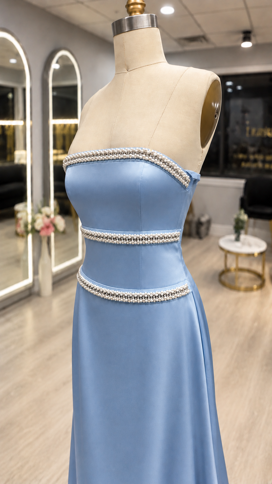 After — the waist rebuilt in position, the bodice where it belongs.