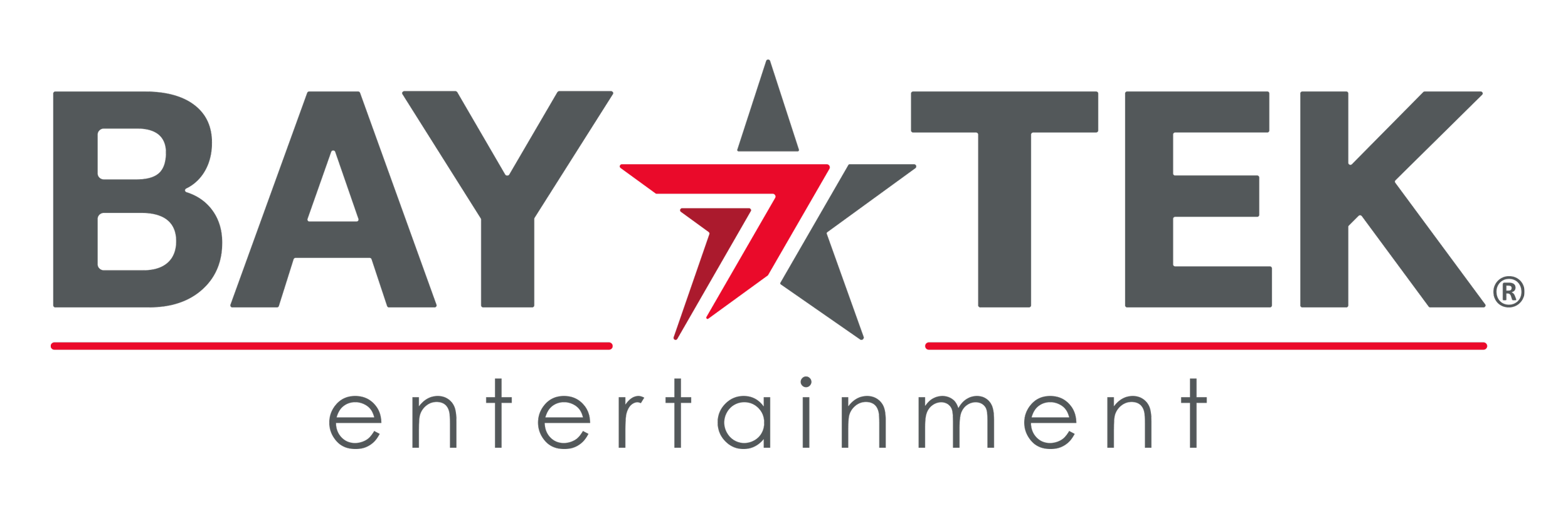 BayTek Entertainment logo with stylized star and the company name in black and red, with the word 'entertainment' below.