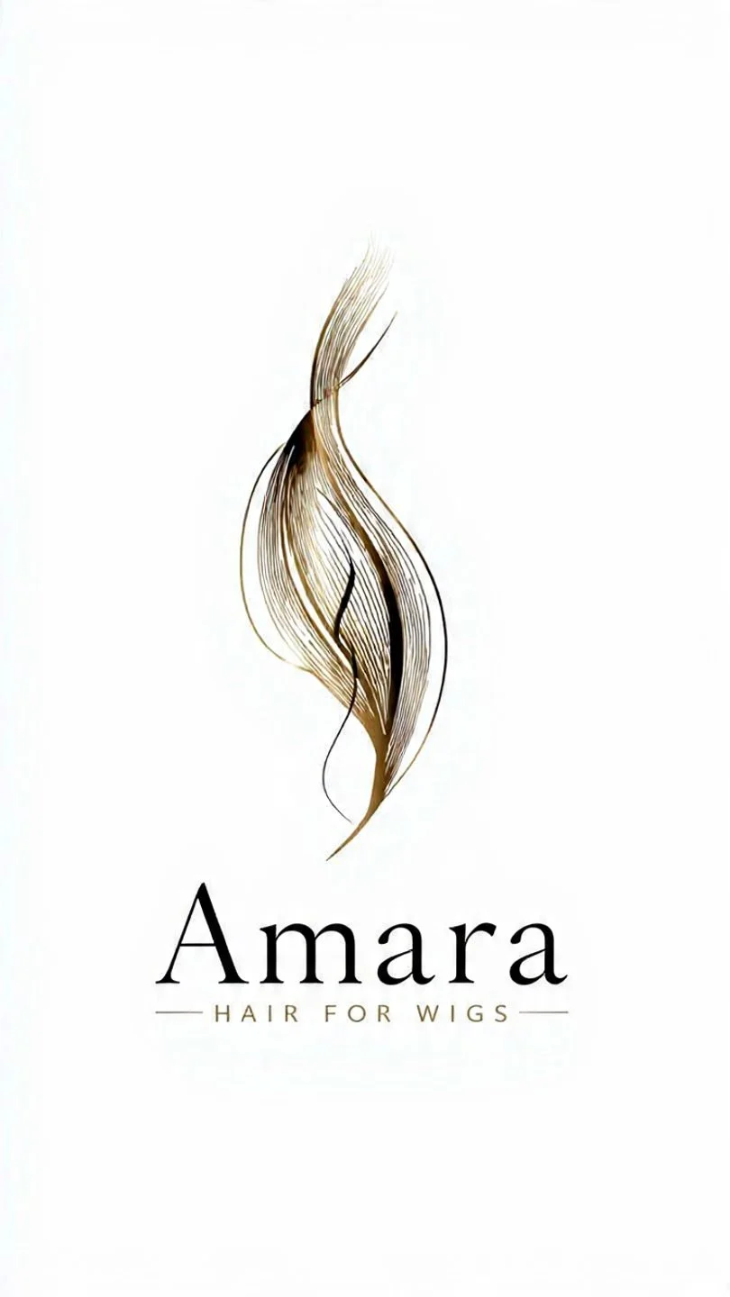 Logo with abstract hair design and text 'Amara Hair for Wigs' on a white background.