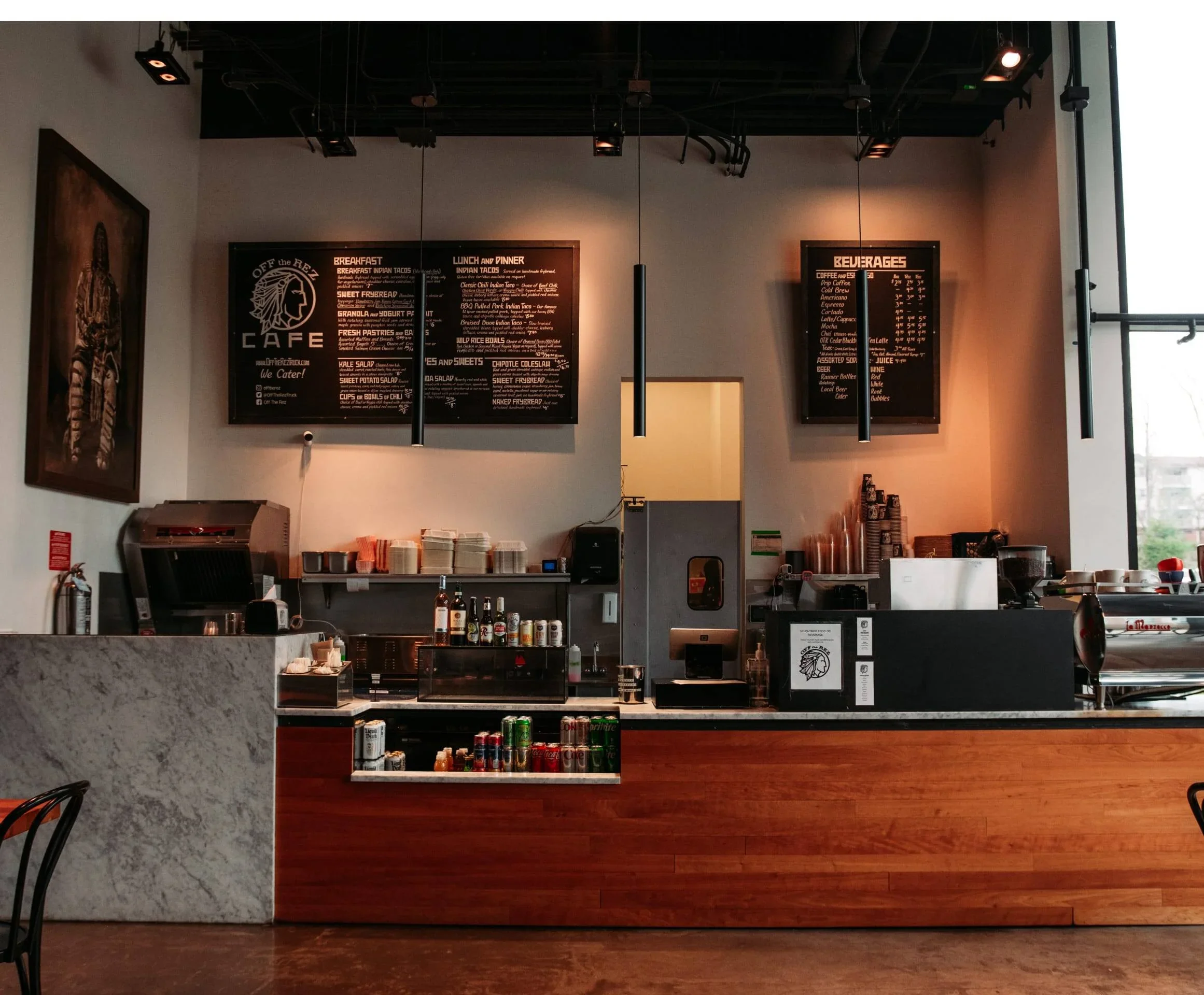 The interior of Off the Rez Cafe
