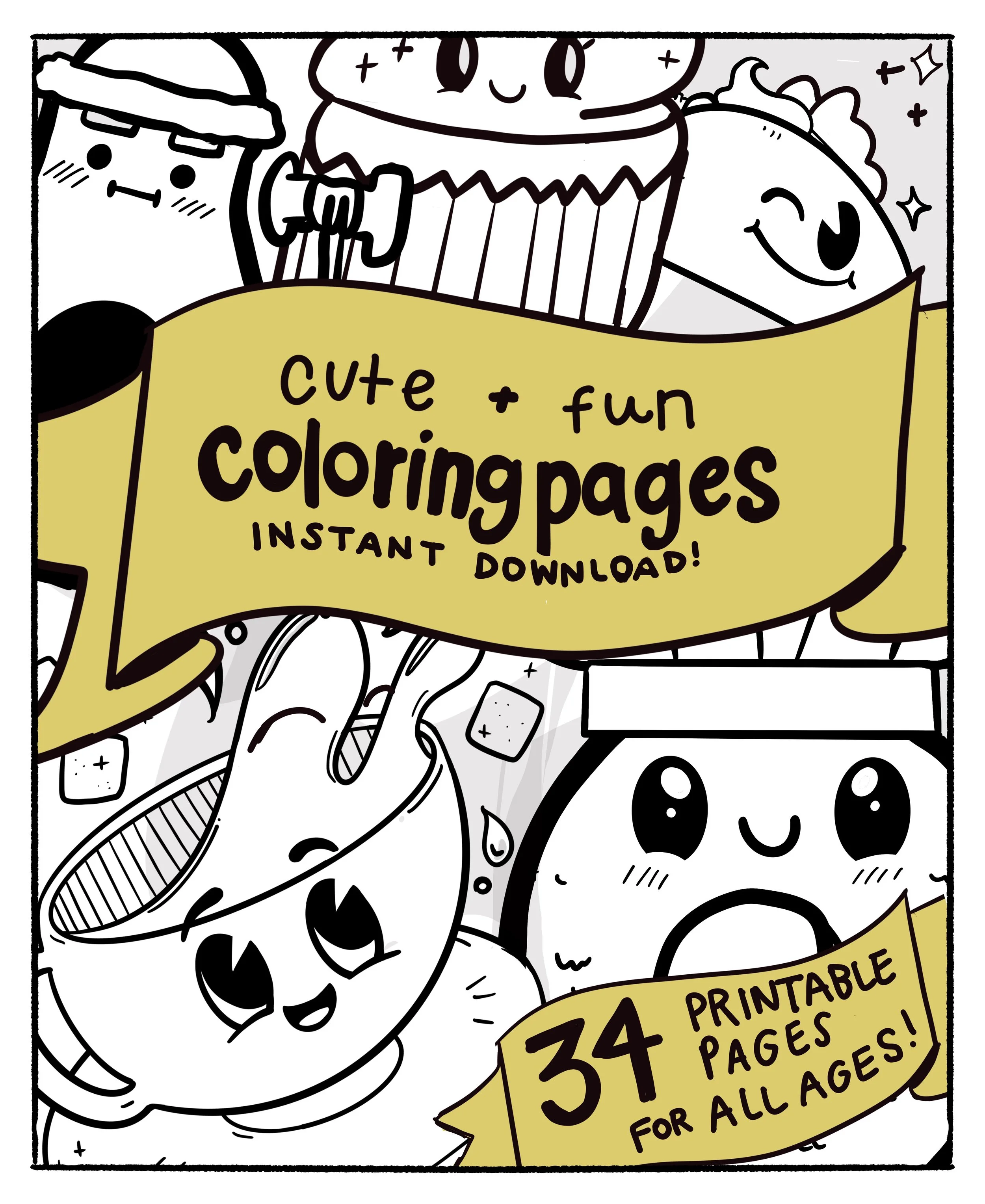 Silly + Cute Food Coloring Pages