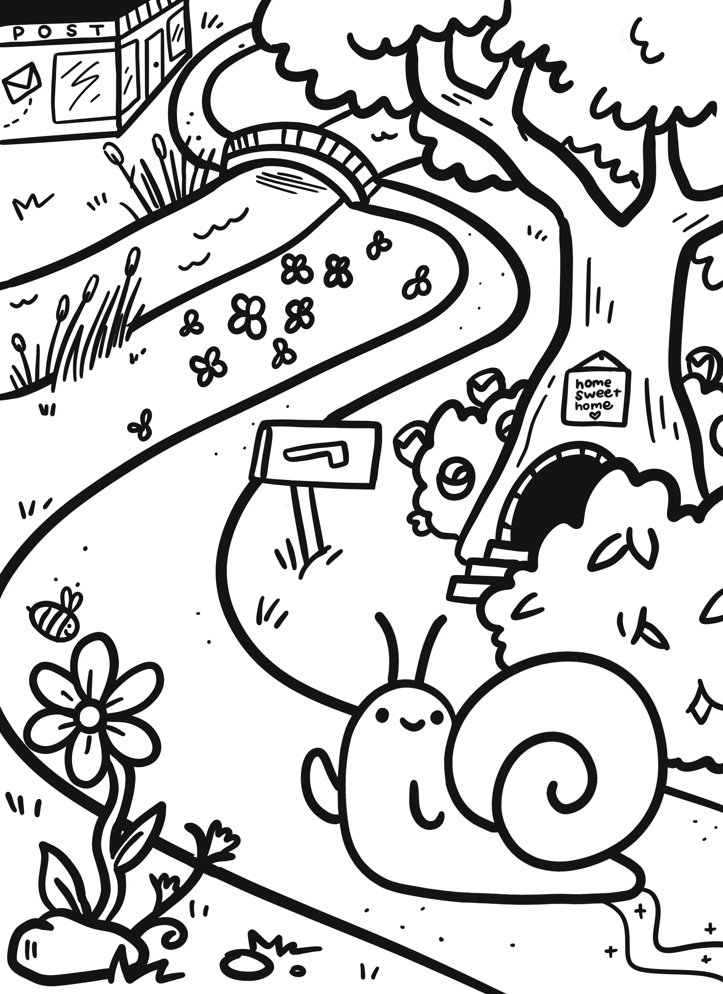 Snail Village Coloring Page