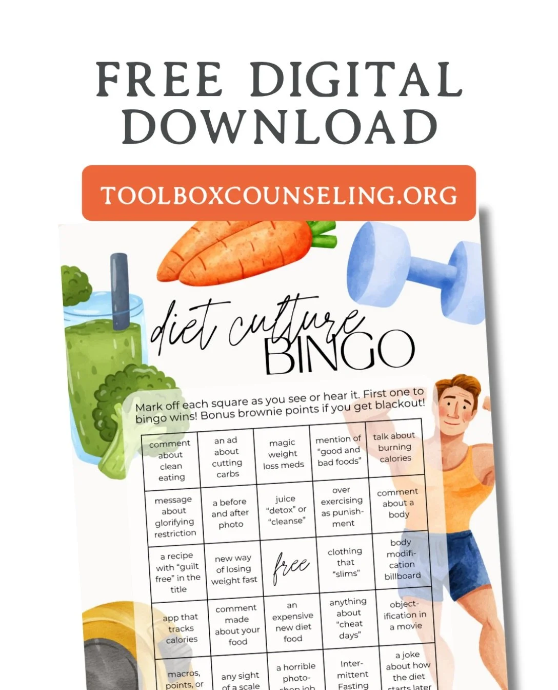 Diet culture is everywhere&mdash;but sometimes it&rsquo;s easier to notice it when you turn it into a game. 👀

That&rsquo;s why we made Diet Culture Bingo! From &ldquo;good and bad&rdquo; food talk to before-and-after photos, calorie counting, and w
