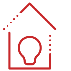 Outline of a house with a light bulb inside, symbolizing a home lighting or energy concept.