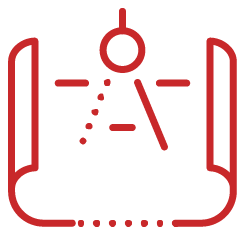 An illustration of a microscope with a slide on a stand, viewed from the front.