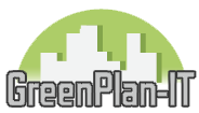 Logo with green circular background and city skyline silhouette, with the text 'GreenPlant-IT' underneath.