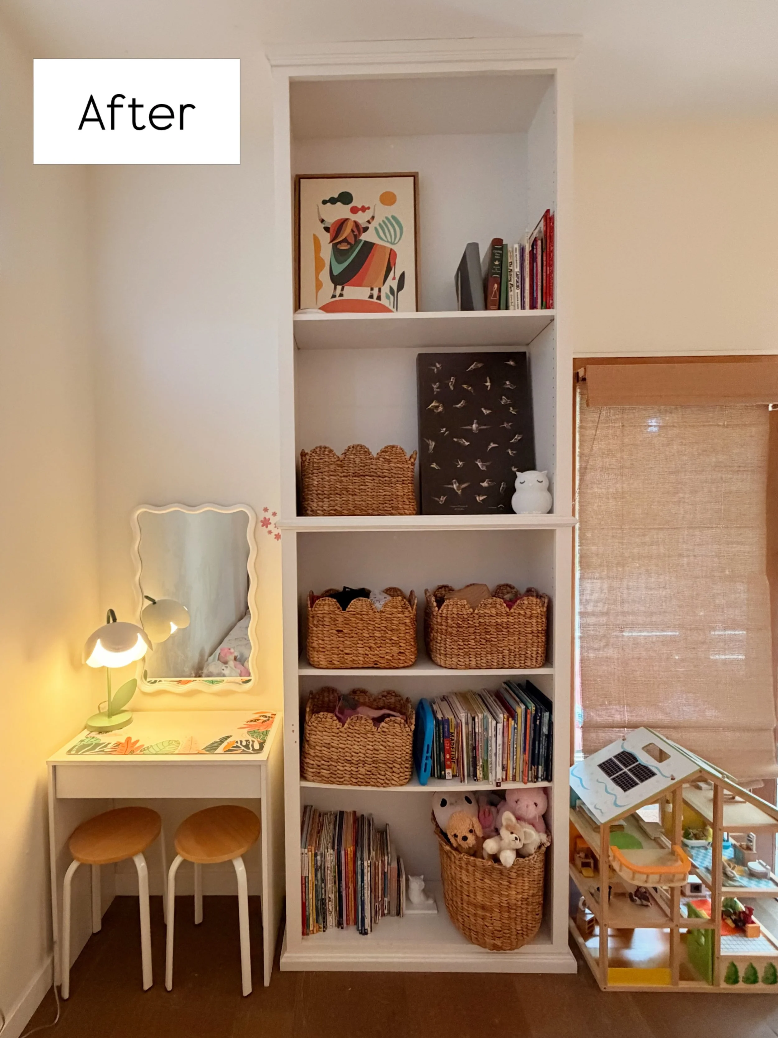 CUTIE CORNER - a desk/vanity for this small awkward space helped create better flow &amp; usage of this corner 💄📝