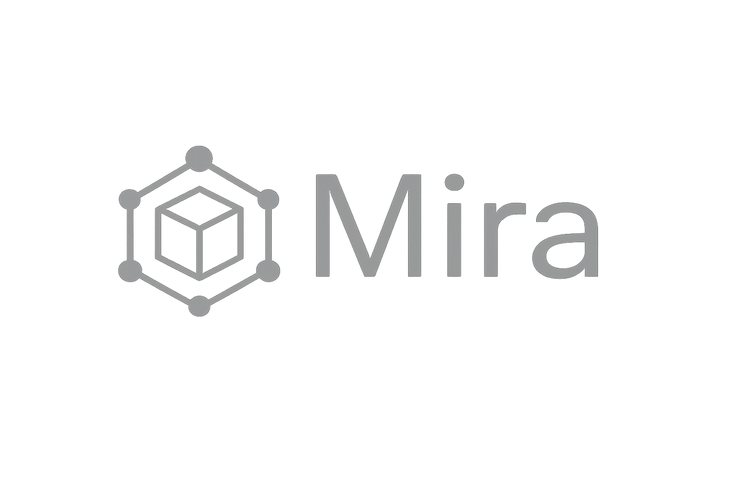 Logo featuring a 3D cube within a hexagon connected by dots, next to the text 'Mira' in gray.