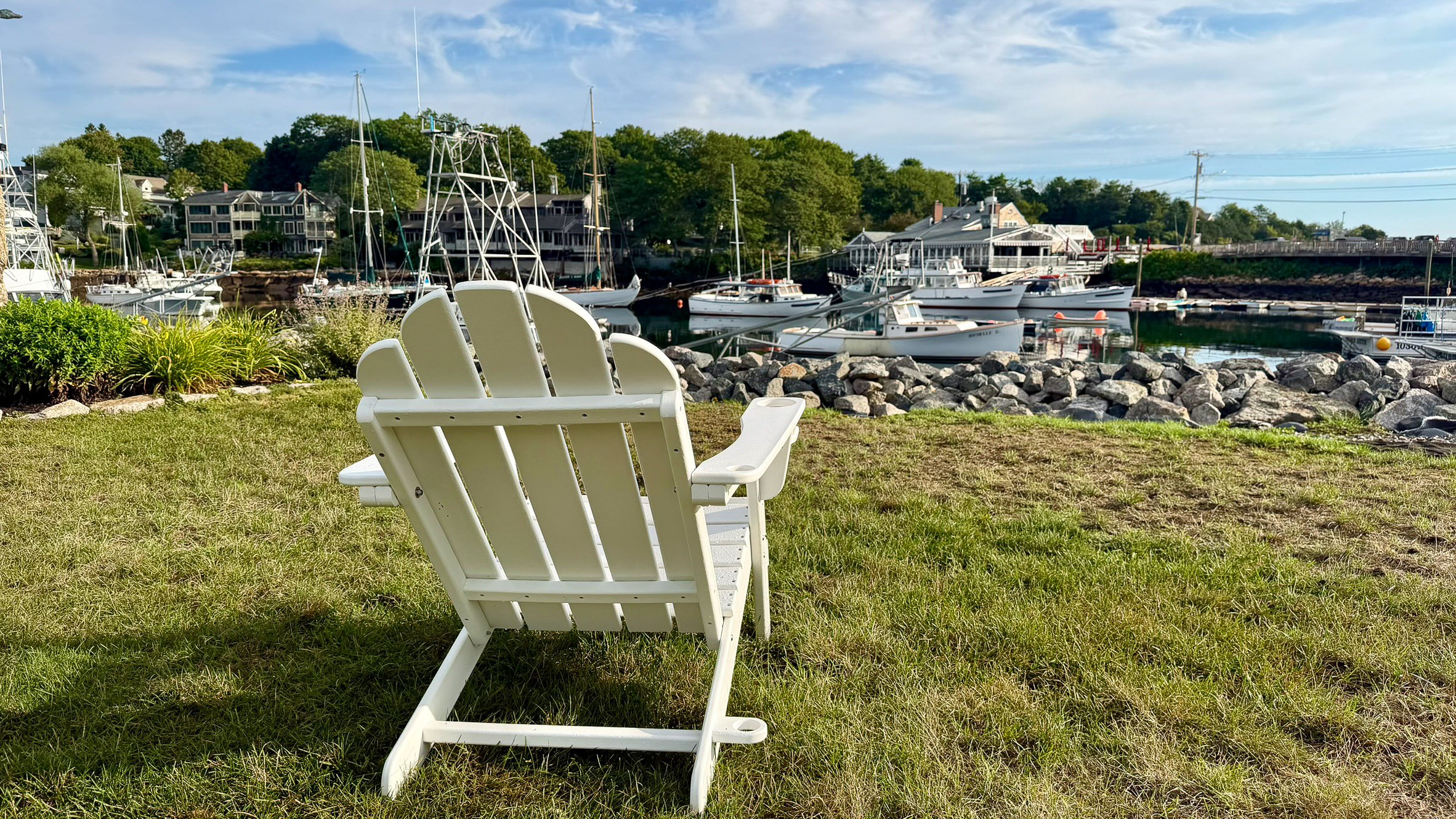 Adirondack chair overlooking Perkins Cove harbor