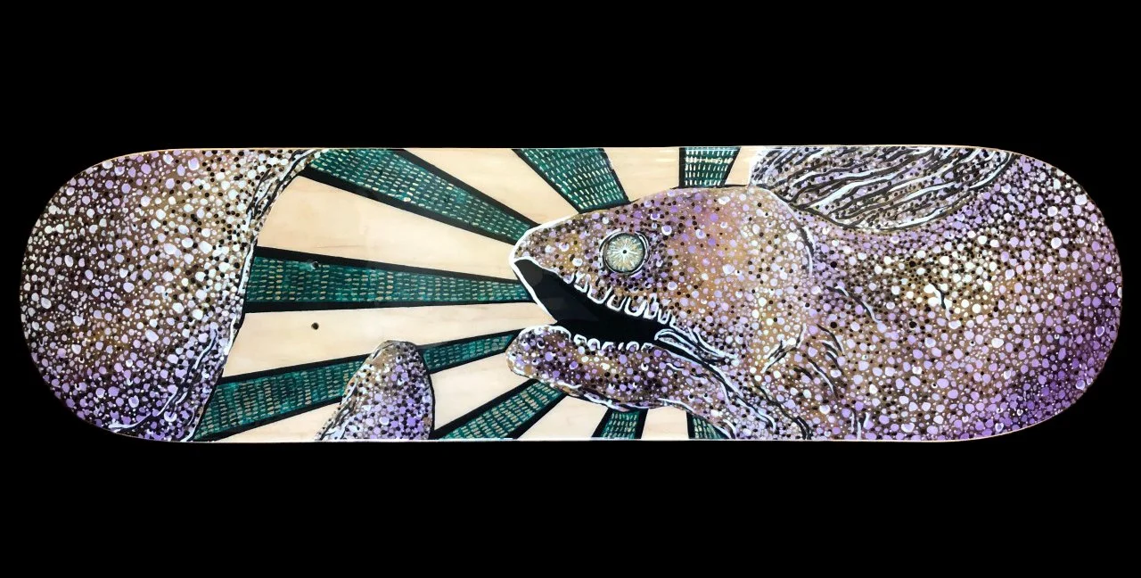Eel Skatedeck, Acrylic, enamel and resin on skateboard deck