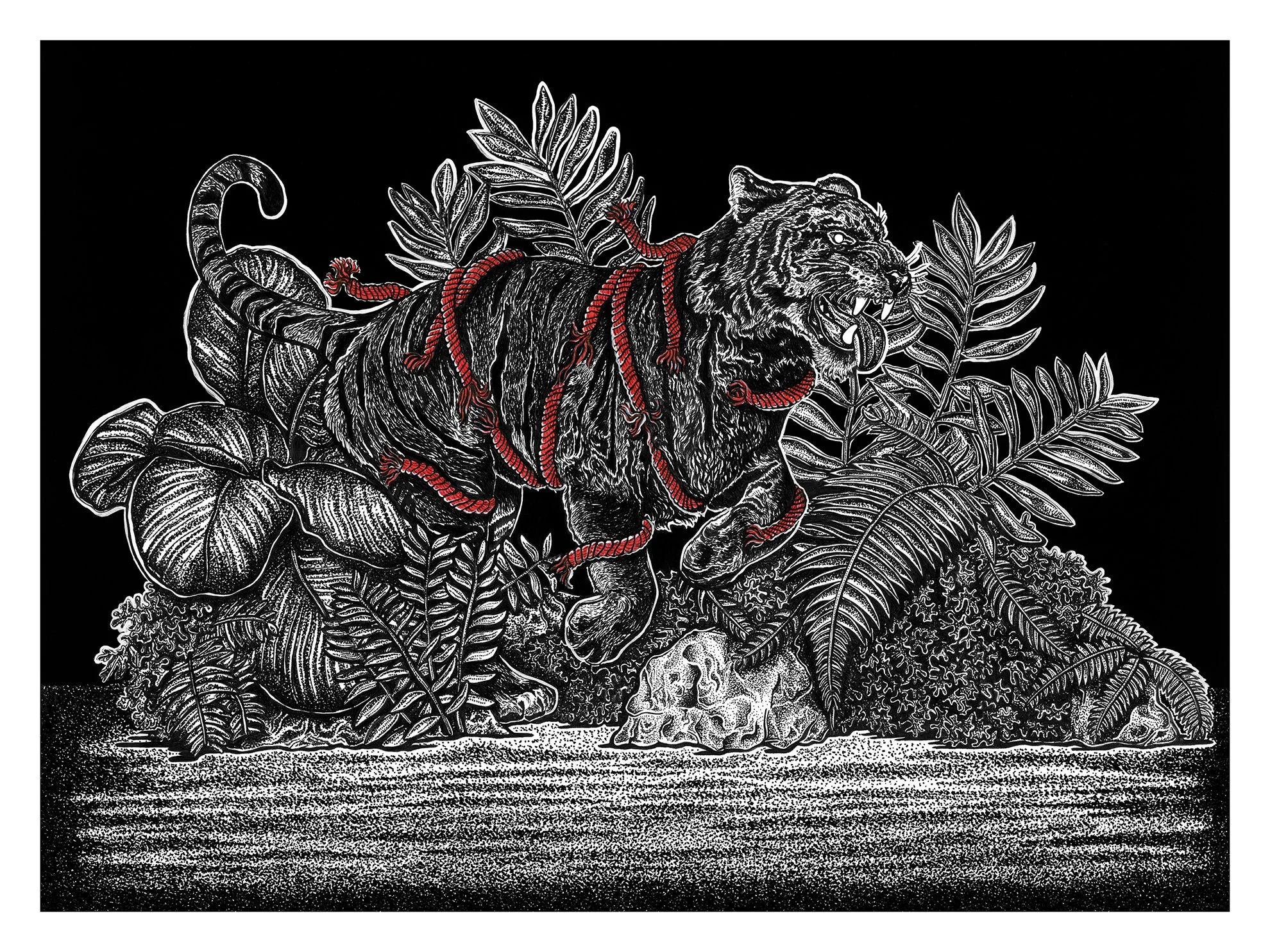No Love In the Jungle, Ink and gouache on watercolor paper, 14x17in.