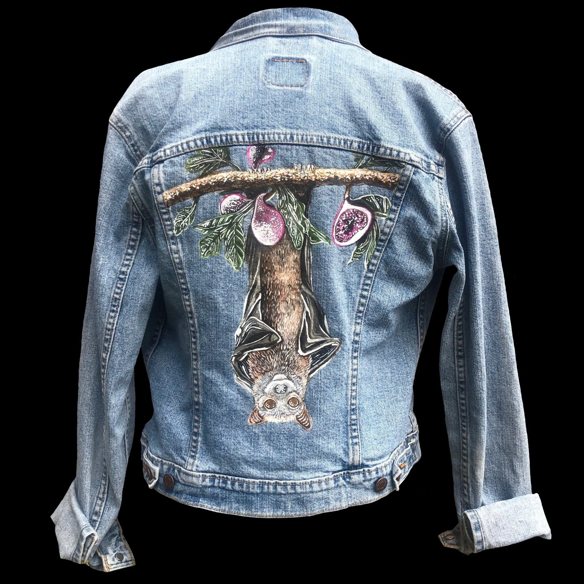 Fruit Bat Jacket, Acrylic and enamel on jean jacket