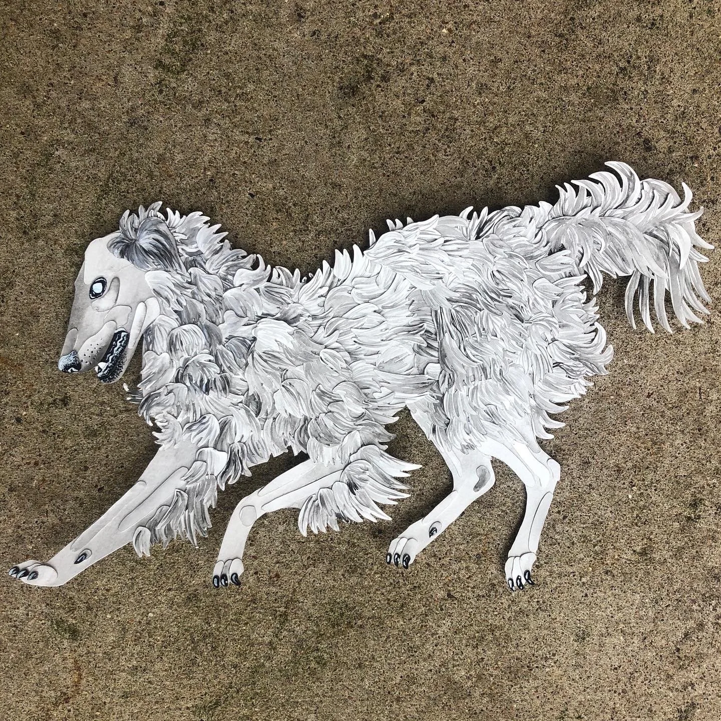 Borzoi, Watercolor and collaged watercolor paper, 10x14in.
