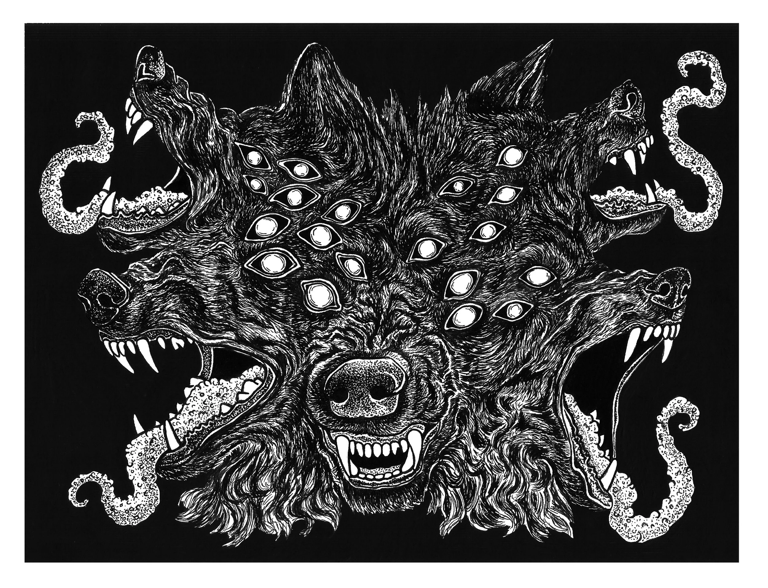 Don't Bark If You Can't Bite, Ink and gouache on  watercolor paper, 10x8in.