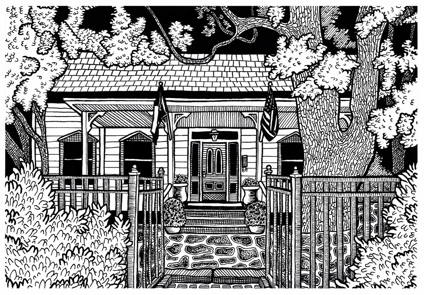 Bowen House, Ink on Bristol, 4x6in.